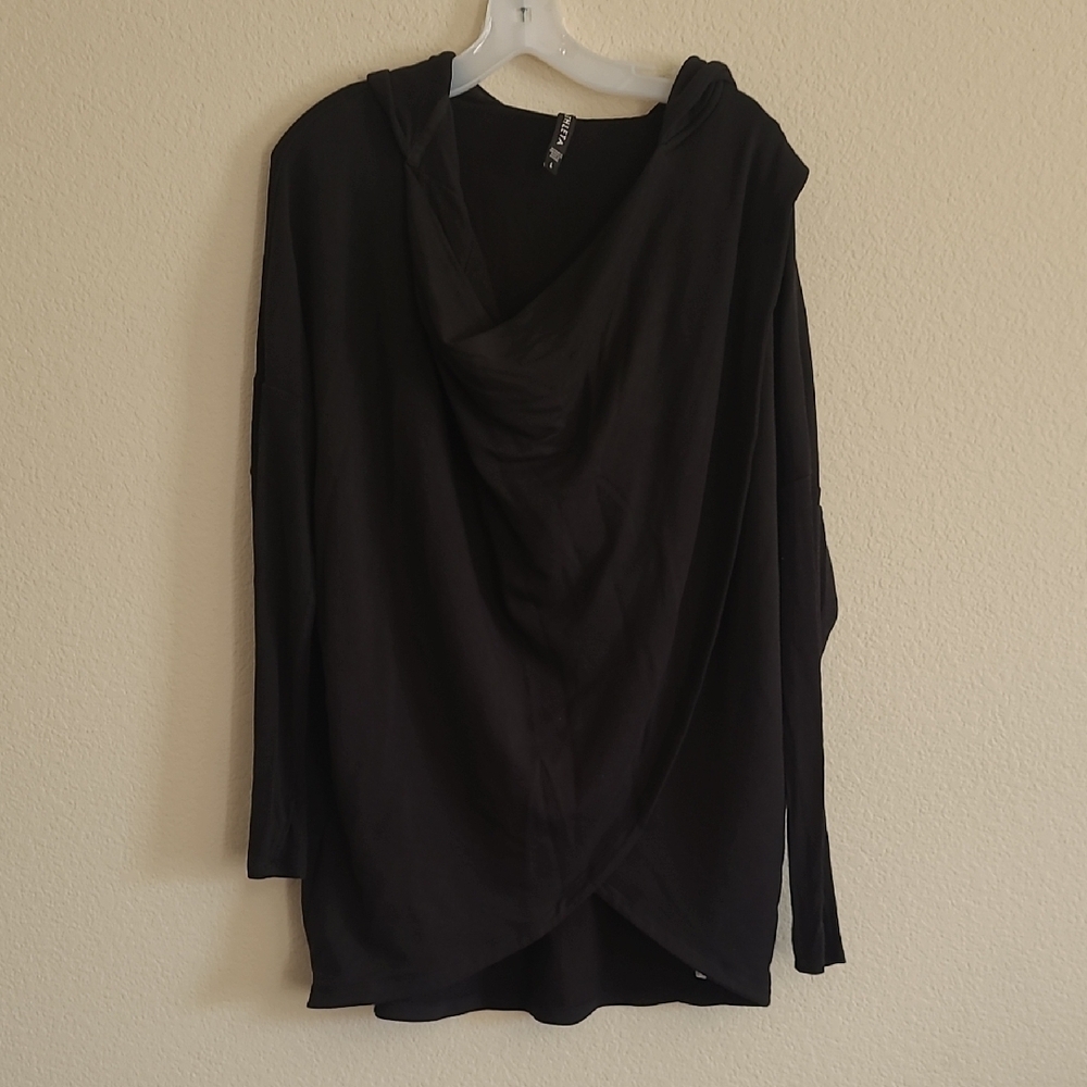Athleta Elegant Black Drape Cowl Neck Longsleeve Women's Top Size L